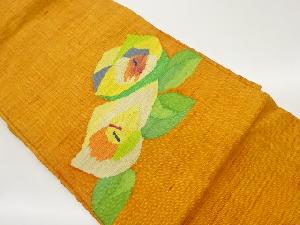 手織り紬花葉模様織出し名古屋帯